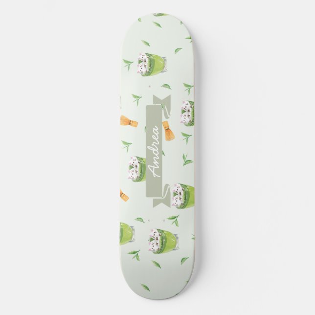 Skateboard Motif de thé vert à la crème de chat (Recto)