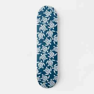 Skateboard Motif de tortue de style côtier blanc et bleu