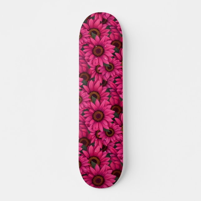 Skateboard Motif de tournesol rose gras (Devant)