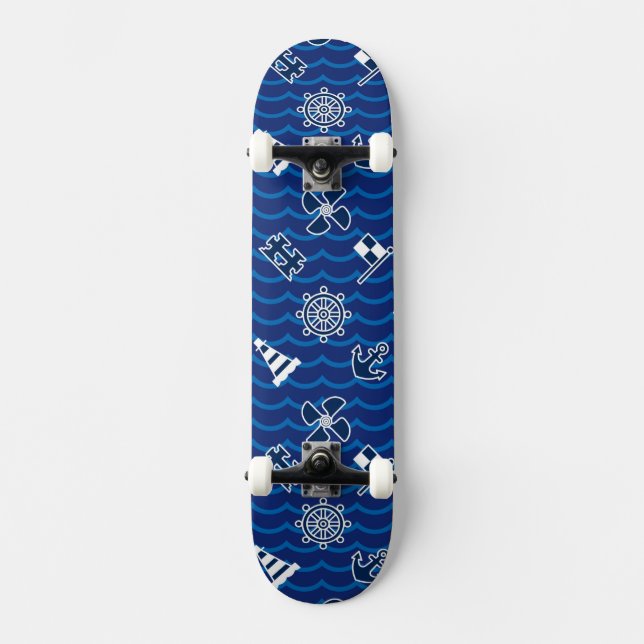 Skateboard Motif de vagues nautique mignon (Recto)