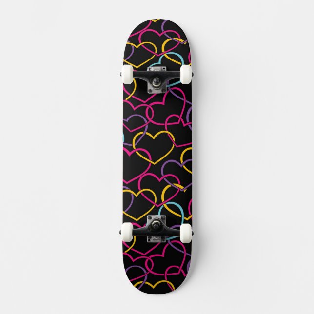 Skateboard Motif de Valentine avec des coeurs de couleur (Recto)