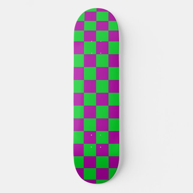 Skateboard Motif de vérification À damiers vert pourpre (Recto)