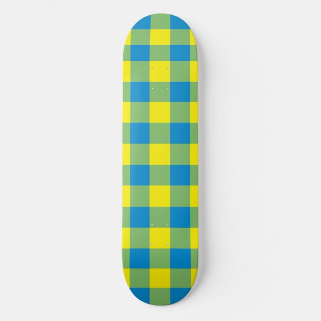 Skateboard Motif de vérification de la plaid bleu jaune vert (Recto)