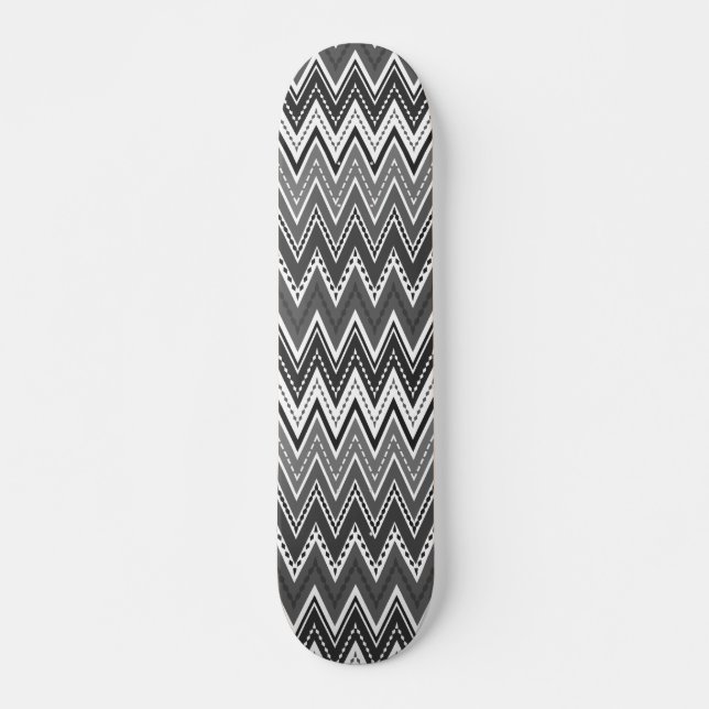 Skateboard Motif de zigzag géométrique noir et blanc (Devant)