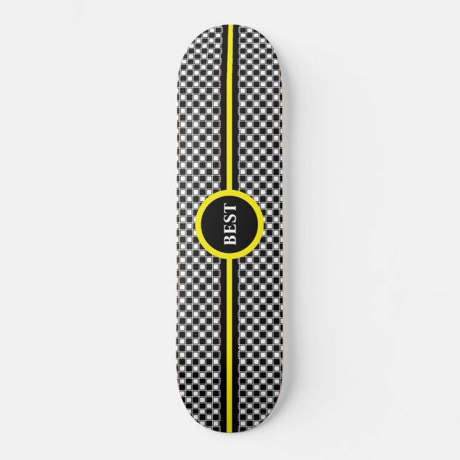 Skateboard Motif d'échecs noir et blanc & calligraphie (Recto)