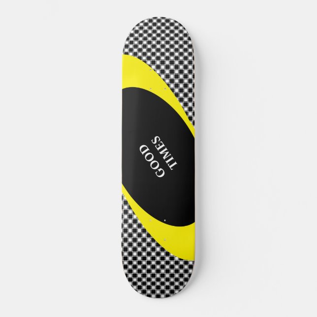 Skateboard Motif d'échecs noir et blanc & lignes ondulées (Recto)
