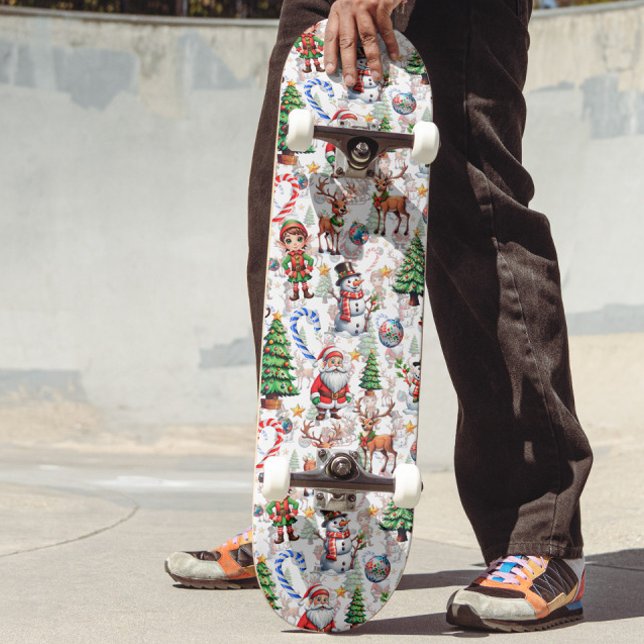 Skateboard Motif décoratif de Noël sur fond blanc (Créateur téléchargé)