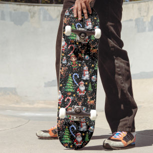 Skateboard Motif décoratif de Noël sur fond noir