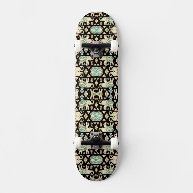 Skateboard Motif d'éléphants indiens colorés mignons (Recto)