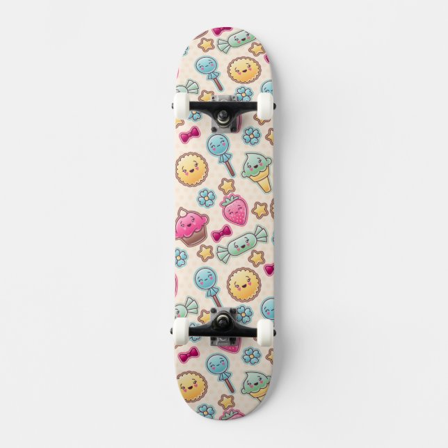 Skateboard Motif d'enfant de Kawaii avec des griffonnages (Recto)