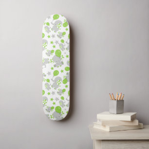 Skateboard Motif Des Eléphants, Eléphants Mignons - Grey Vert