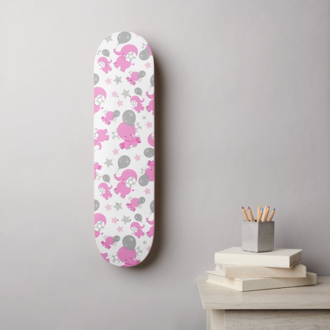 Skateboard Motif Des Eléphants Roses, Eléphants Mignons, Étoi (Art mural)