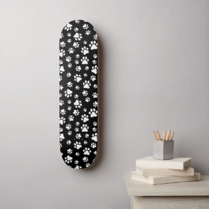 Skateboard Motif des pattes, Empreintes de pattes, noir et bl