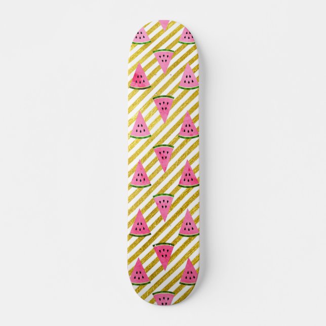 Skateboard Motif d'été Pink Watermelon et Yellow Strip (Devant)
