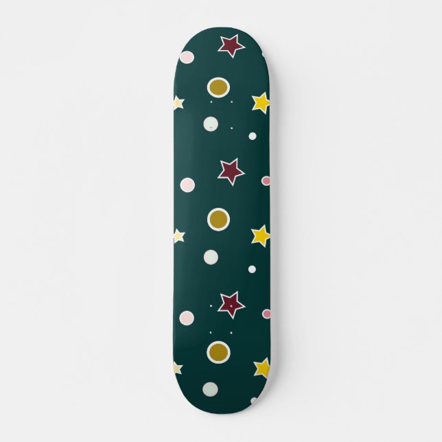Skateboard Motif d'étoile festive sur sarcelle foncée (Devant)