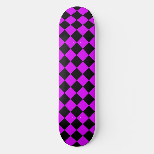 Skateboard Motif diamant damier noir violet (Recto)