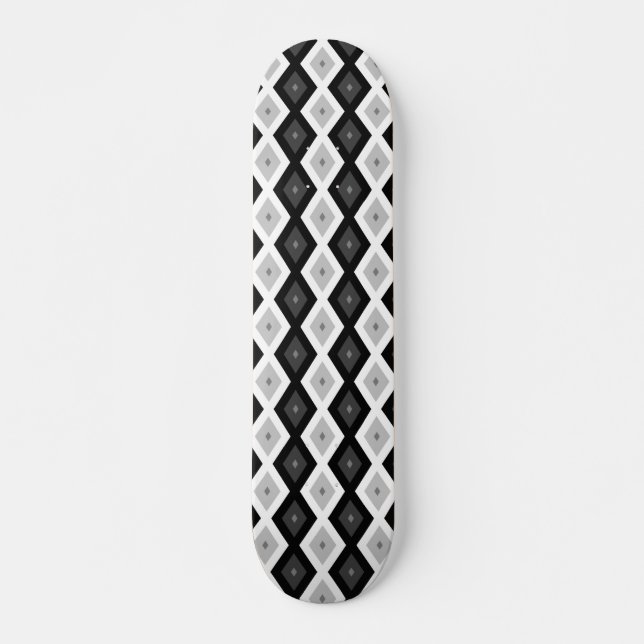 Skateboard Motif diamant noir, blanc et gris (Devant)