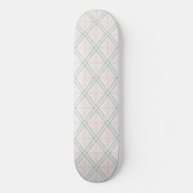 Skateboard Motif diamant pastel vert et rose (Recto)