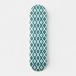 Skateboard motif diamant turquoise et blanc