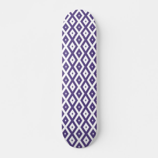 Skateboard Motif diamant ultra violet et blanc (Devant)