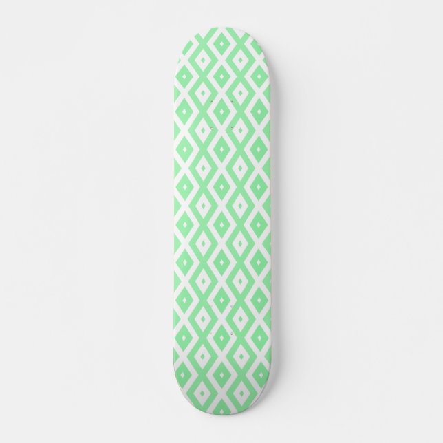 Skateboard Motif diamant vert et blanc (Devant)