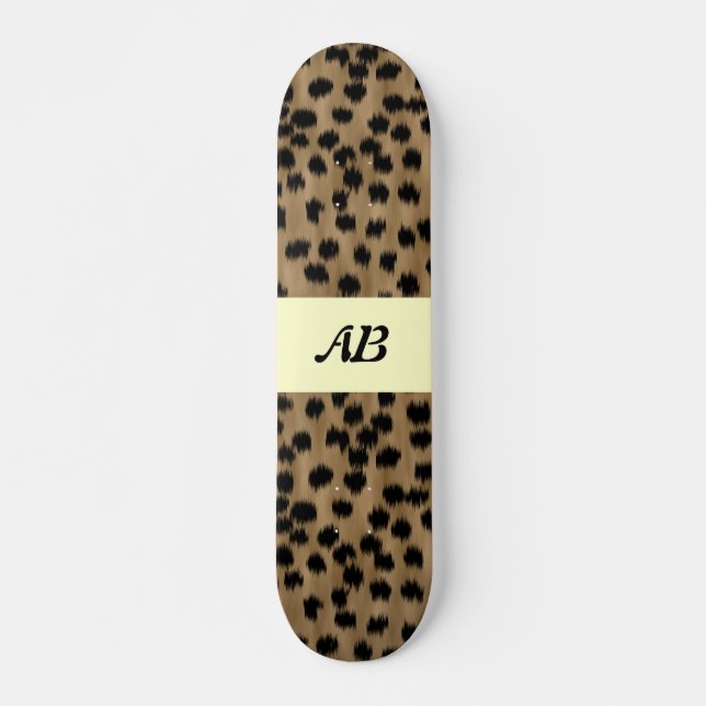 Skateboard Motif d'impression noir et Brown Cheetah. (Devant)