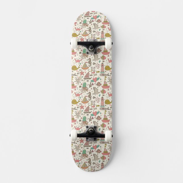 Skateboard Motif drôle d'été avec des bateaux (Recto)