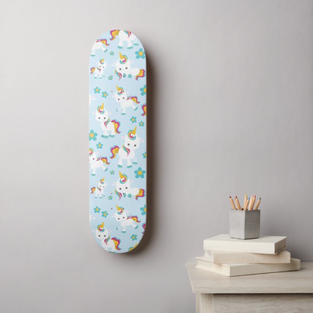 Skateboard Motif D'Unicornes, De Mignons Unicornes, Fleurs (Art mural)