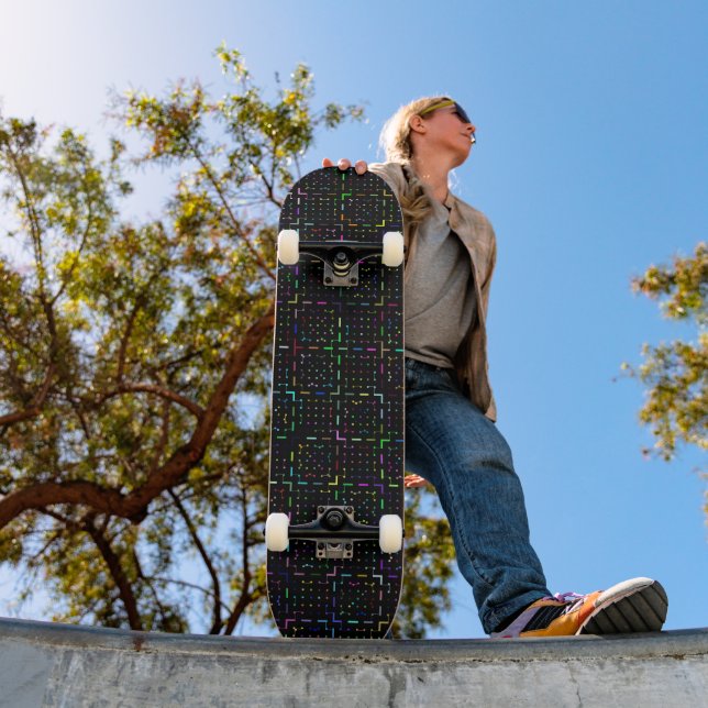 Skateboard Motif électronique de codage technologique coloré  (Extérieur 1)