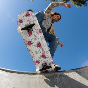 Skateboard Motif élégant de fleurs rouges et roses