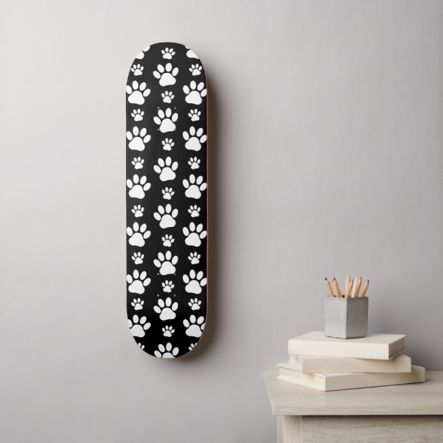 Skateboard Motif, Empreintes de pattes, pattes de chien, noir (Art mural)