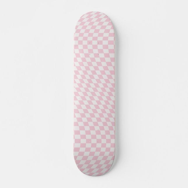 Skateboard Motif en damier rose pastel À damiers Wavy (Devant)