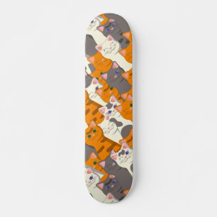 Skateboard Motif en diagonale du chat noir blanc gingembre