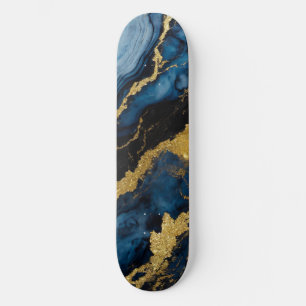 Skateboard Motif en marbre bleu avec or