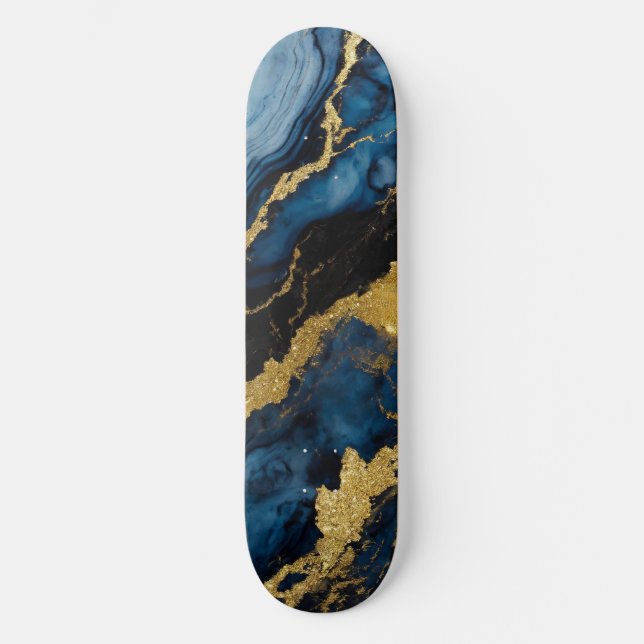 Skateboard Motif en marbre bleu avec or (Recto)