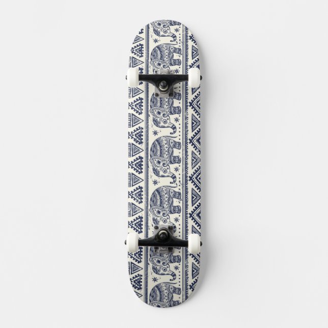 Skateboard Motif ethnique bleu d'éléphant (Recto)
