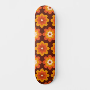 Skateboard Motif fleur orange bohème hippie rétro groovy des 