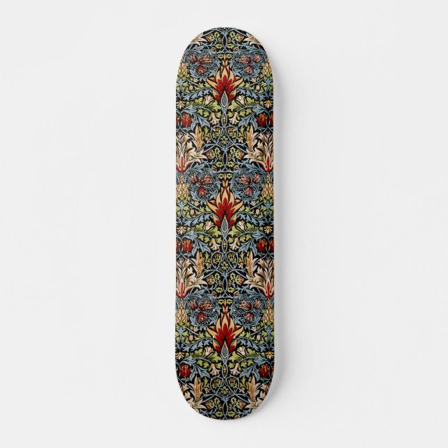 Skateboard Motif floral à tête de serpent de William Morris (Devant)