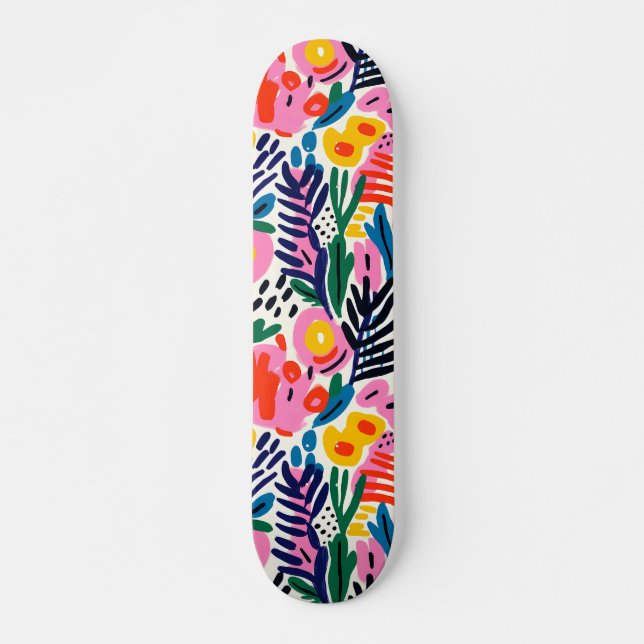 Skateboard Motif Floral Abstrait Couleurs Modernes (Devant)