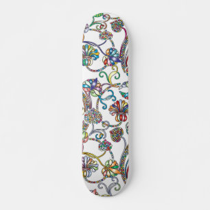 Skateboard Motif floral antique multicolore sur fond blanc