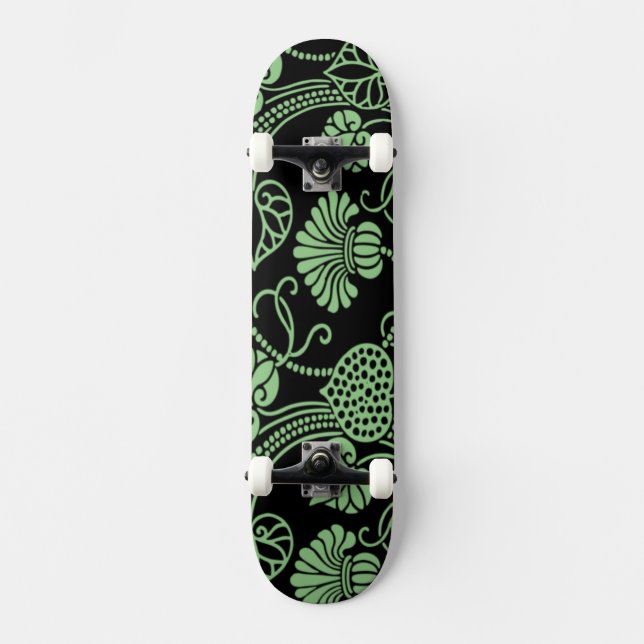 Skateboard Motif floral antique noir et vert (Recto)