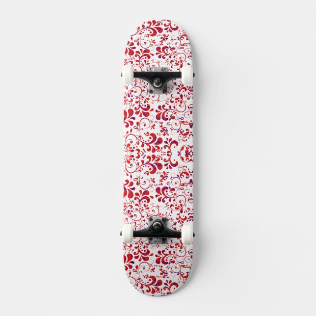 Skateboard Motif floral blanc rouge mou (Recto)