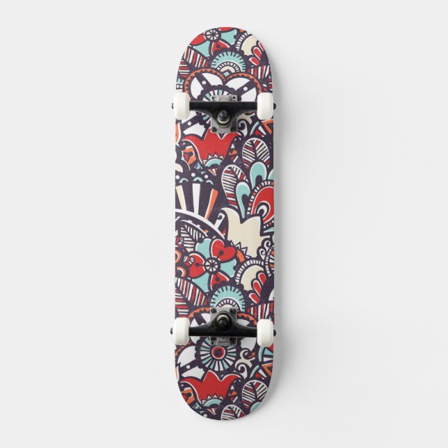 Skateboard Motif floral de griffonnage de Paisley (Recto)