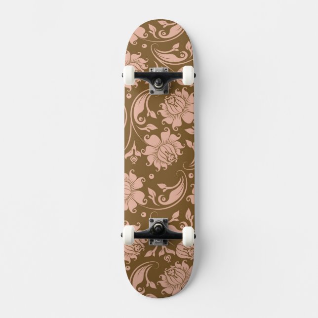Skateboard Motif floral de rose et de brun (Recto)