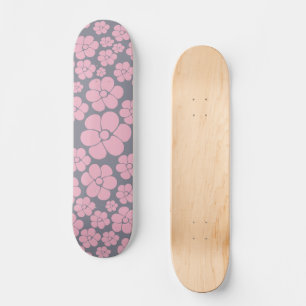 Skateboard Motif floral en gris et rose