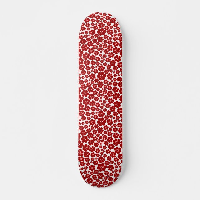 Skateboard Motif floral en rouge et blanc (Devant)