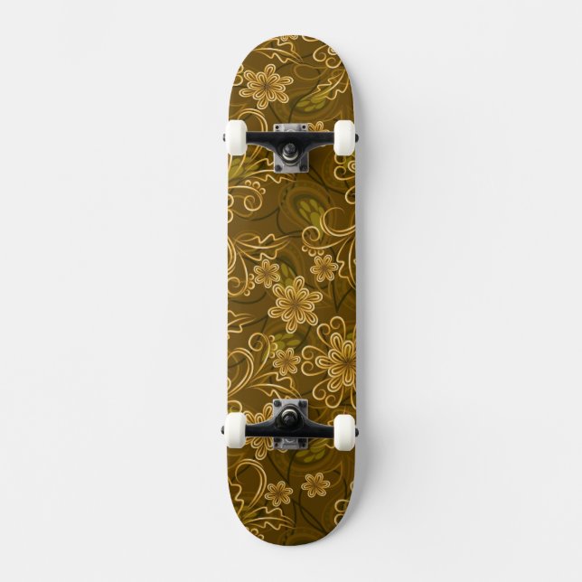 Skateboard Motif floral vintage d'or (Recto)