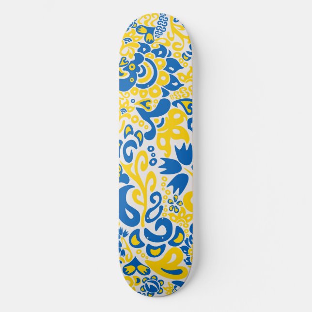 Skateboard Motif folklorique aux couleurs du drapeau ukrainie (Recto)