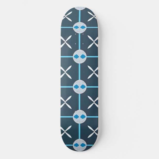Skateboard Motif géométrique abstrait bleu et blanc (Recto)