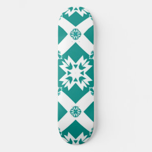 Skateboard Motif Géométrique Abstrait en Blanc et Vert